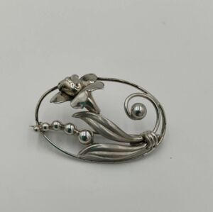 CARL ART 925 Sterling Silver  Vintage Shiny Sculpted Flower Brooch Pin